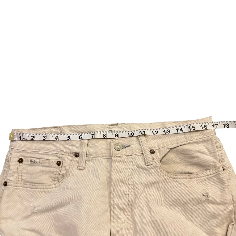 Polo Ralph Lauren‎ Sullivan Slim Graphic Jeans Mens 32x32 Cream Distressed Denim